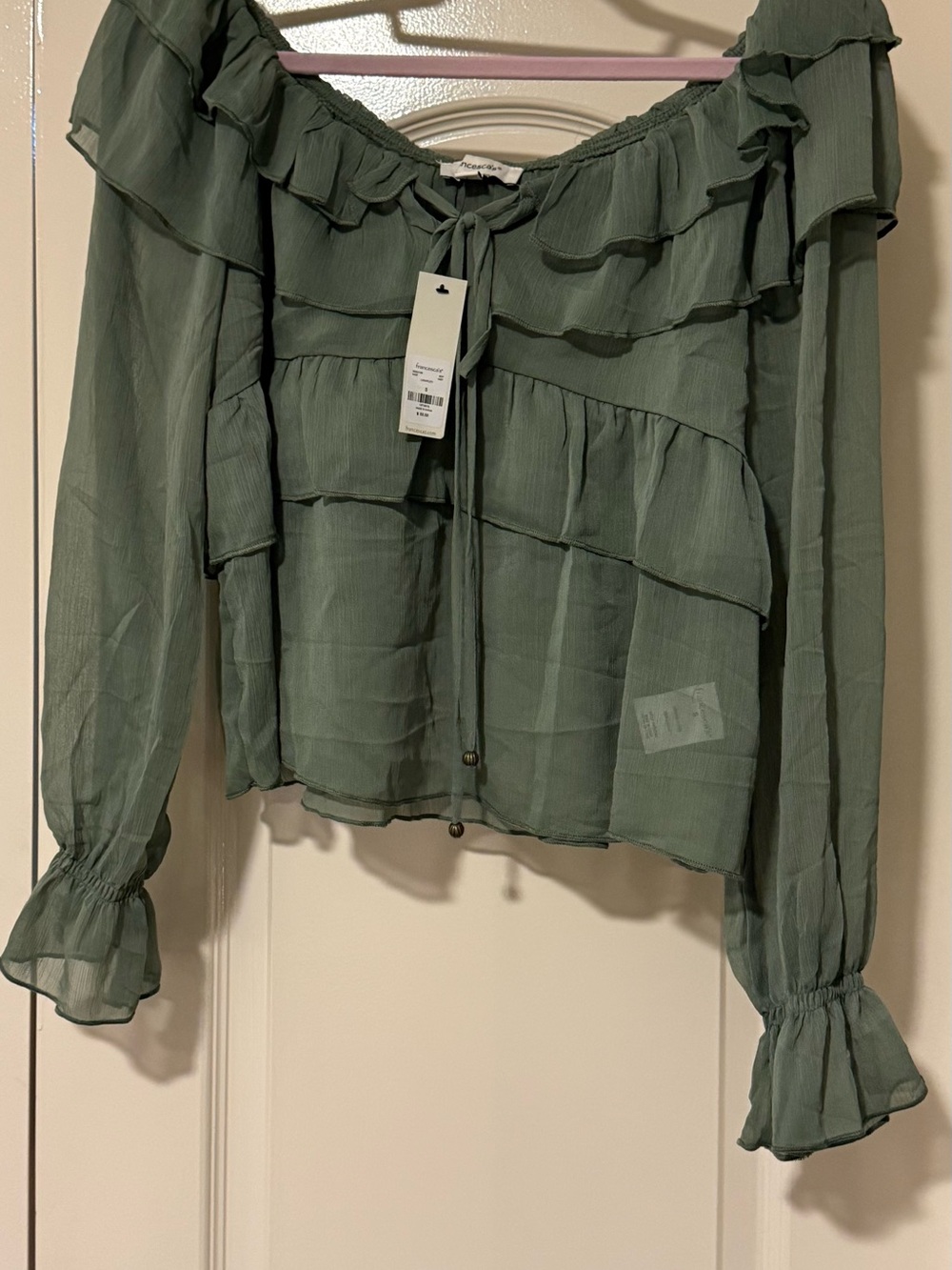 Francesca's Collections Olive Green Ruffle Off-Shoulder Blouse